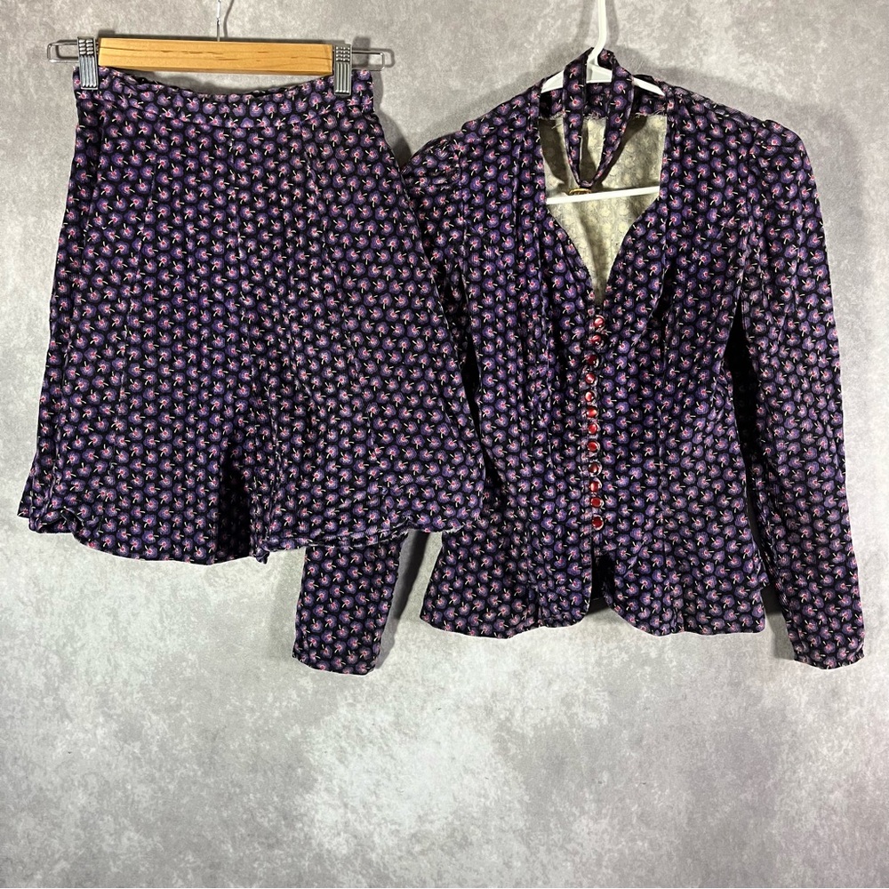 3 Piece Women's Blazer Skirt & Choker / Hair Tie Hand Made Set Vintage Classic